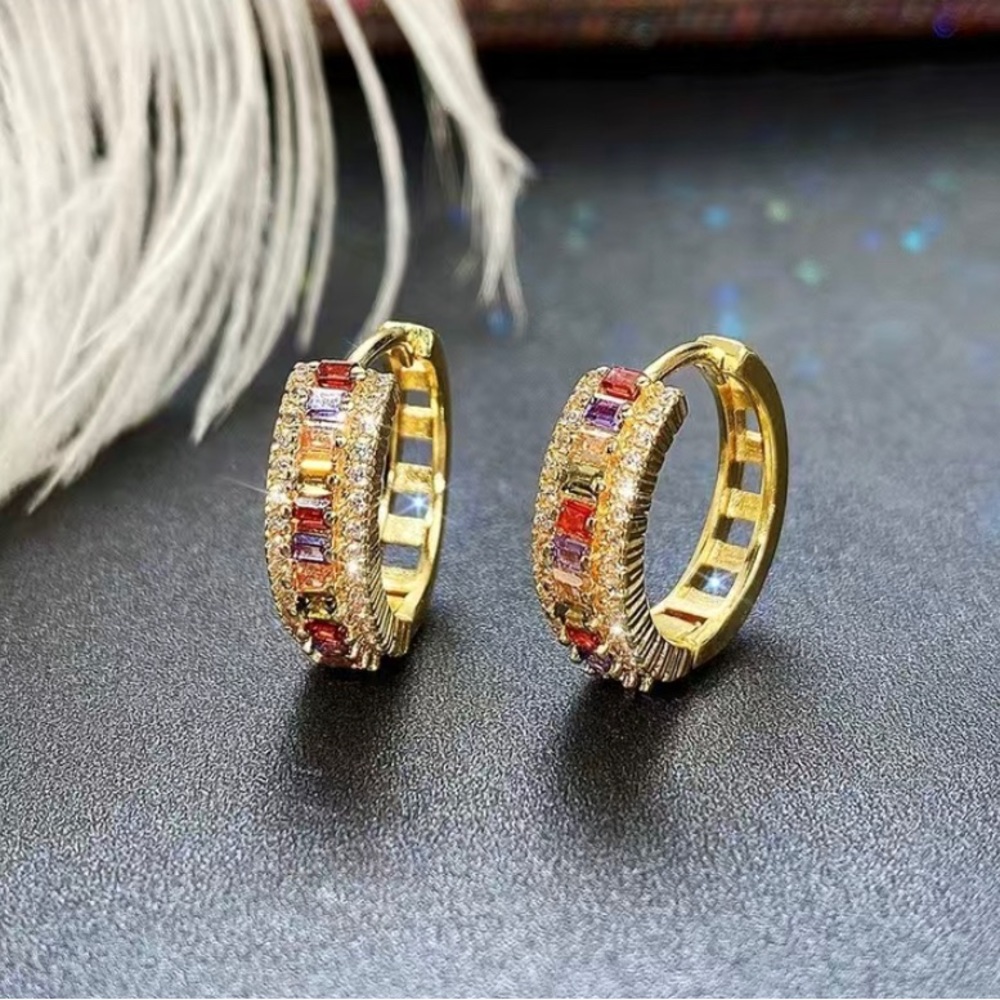 18K Chapado En Oro Ajuste De Canal Rectángulo Corte Topacio Vice Piedra Zircon